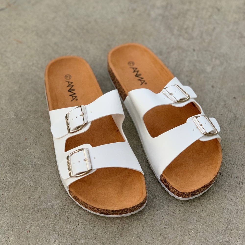 Anna White Double Strap Birk Sandal Flip Flop